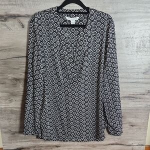 DVF Silk Tunic Blouse In Black And White